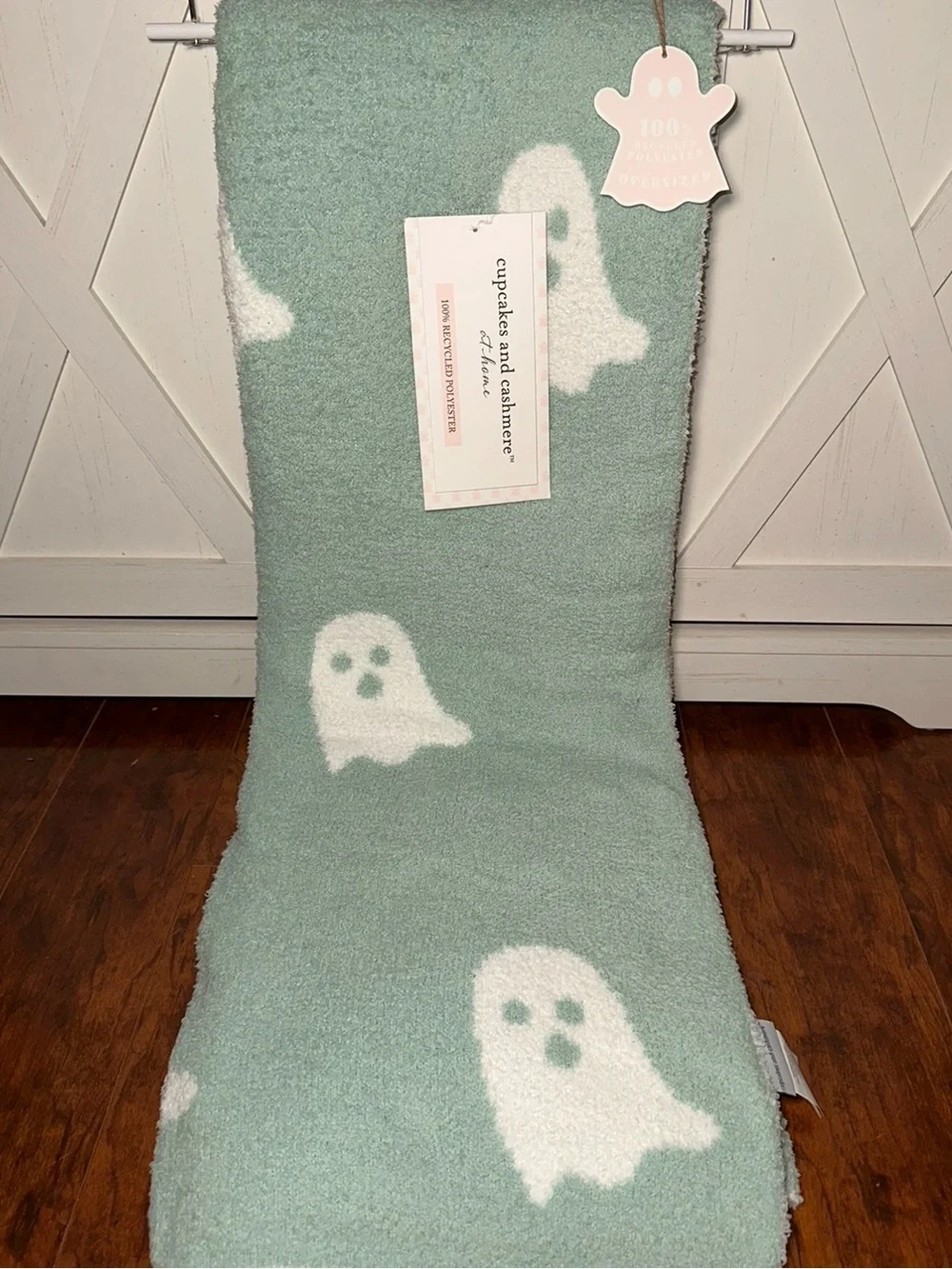 Cupcakes & Cashmere Ghost Print Oversized Throw Blanket in Sage Green